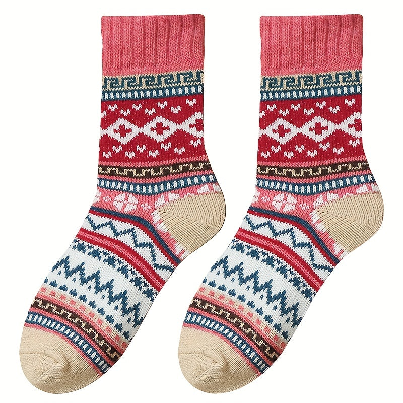 5 Pairs Geometric Pattern Colorblock Socks Women's Stockings