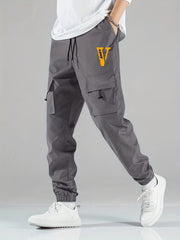 V Print Cargo Pants Men s Flap Pocket Trousers Loose Casual Outdoor Pants