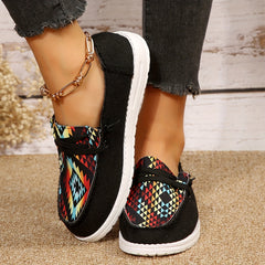 Geometric Graphic Canvas Slip-On Loafers Low Top Flat Shoes