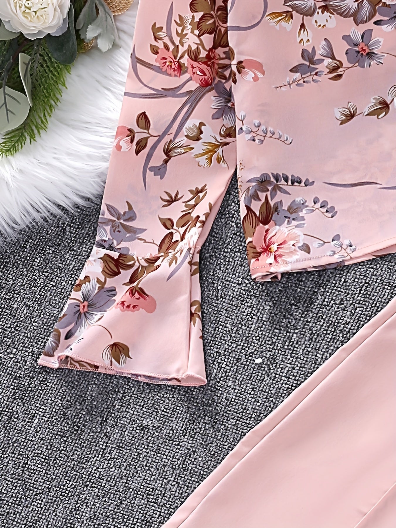 Girls 2pcs Long Sleeve Top & Pants Floral Print Kids Clothes