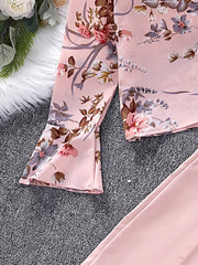Girls 2pcs Long Sleeve Top & Pants Floral Print Kids Clothes