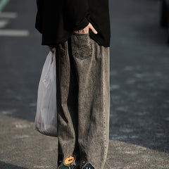 Floral Pattern Wide Leg Pants Men Street Style Jeans