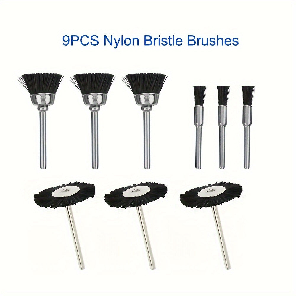 9pcs Soft Nylon Bristle Brushes Cleaning Set 3mm Shank Rotar Accessories