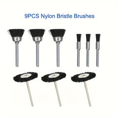 9pcs Soft Nylon Bristle Brushes Cleaning Set 3mm Shank Rotar Accessories