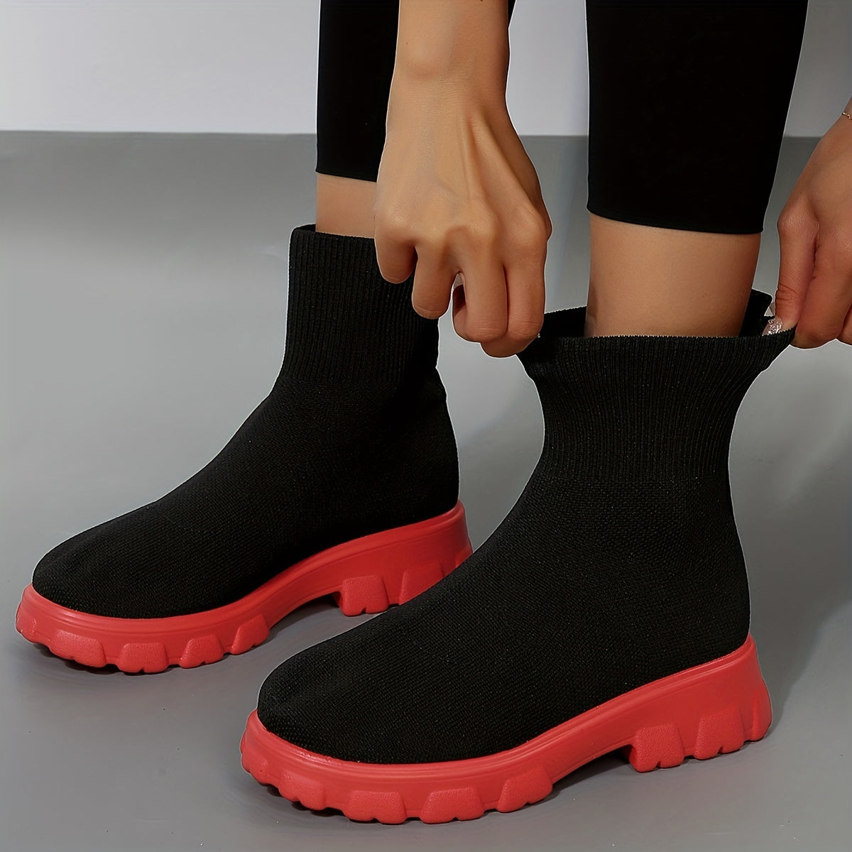 Women's Casual Stretch Knit Mid Calf Sock Boots