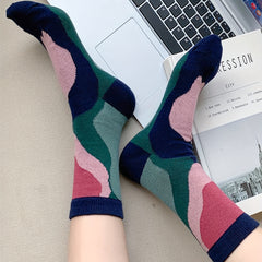 3 Pairs Colorblock Pattern Socks Women's Stockings & Hosiery