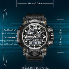 SANDA Men's Sports Watch Waterproof LED Dual Screen Multifunctional