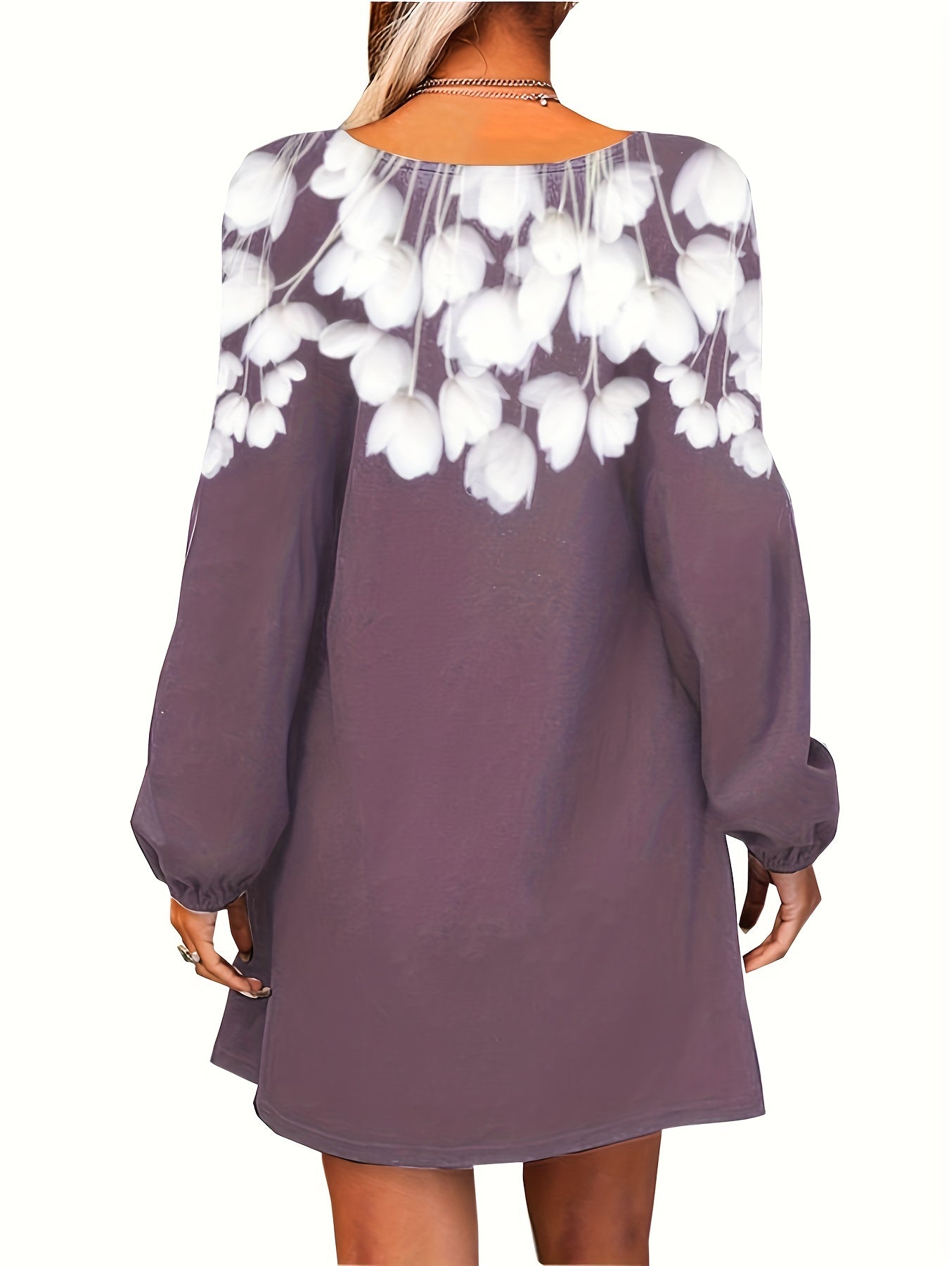 Floral V Neck Dress Long Sleeve Casual Summer