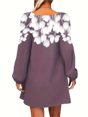 Floral V Neck Dress Long Sleeve Casual Summer