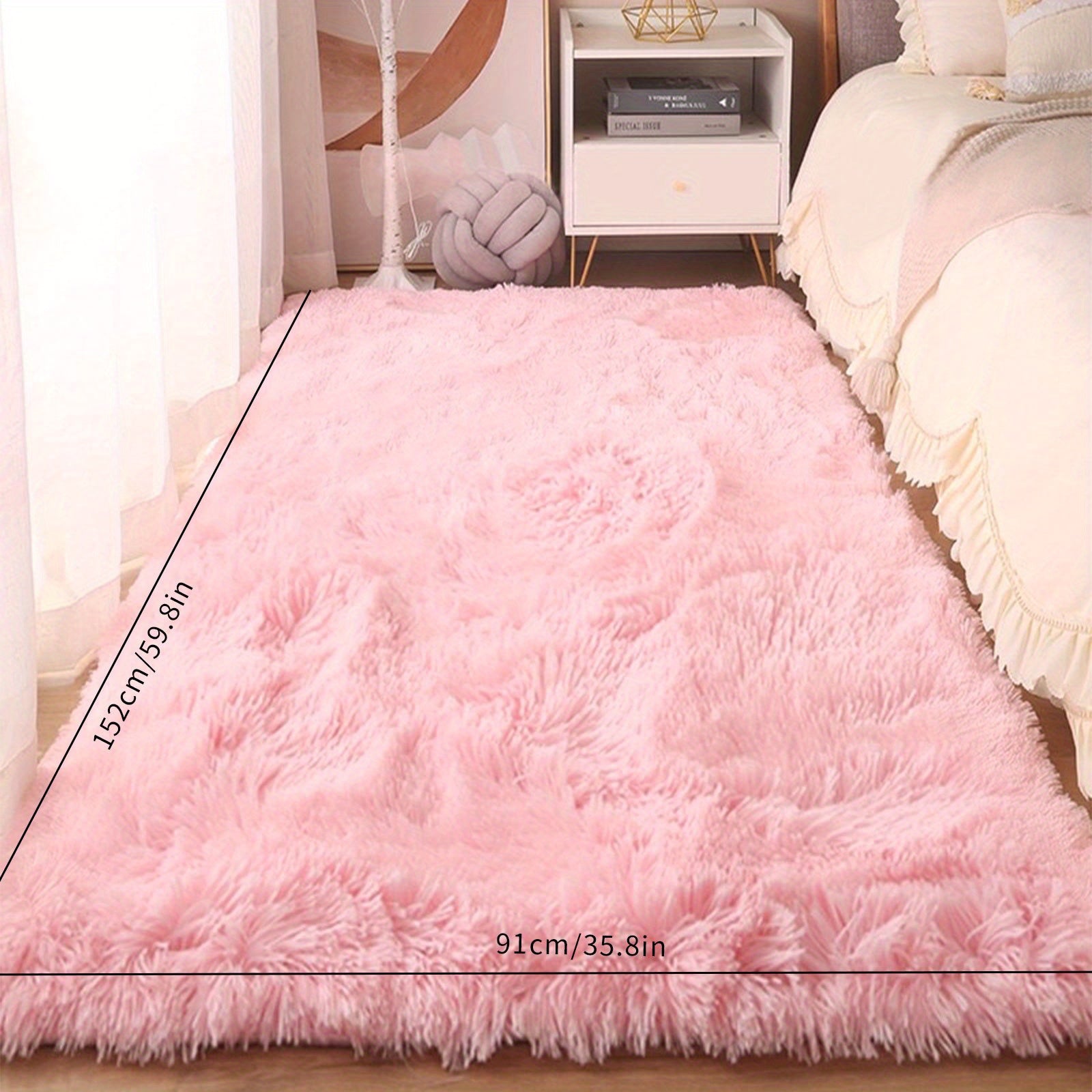 2pcs Pink Plush Area Rug Ultra Soft Large Living Room