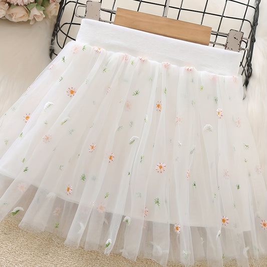 Toddler Girls Flower Embroidery Tutu Skirt Summer Party Dance Training Ballet