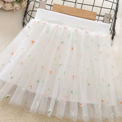 Toddler Girls Flower Embroidery Tutu Skirt Summer Party Dance Training Ballet