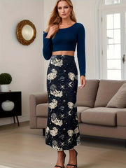 Graphic Print Bodycon Skirt Elastic Waist Skinny Skirt