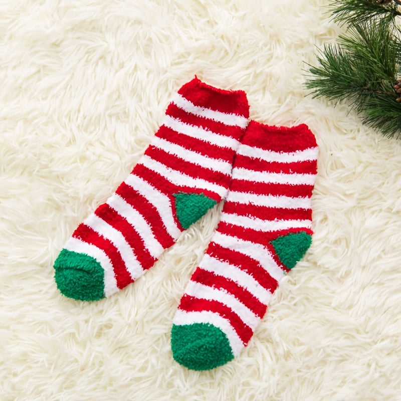 3 Pairs Fuzzy Floor Socks Comfy & Warm Christmas Mid Tube Socks