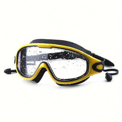 Large Frame Silicone Swim Goggles Anti fog Waterproof Clear Visor