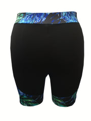 Tropical Print High Waist Biker Shorts