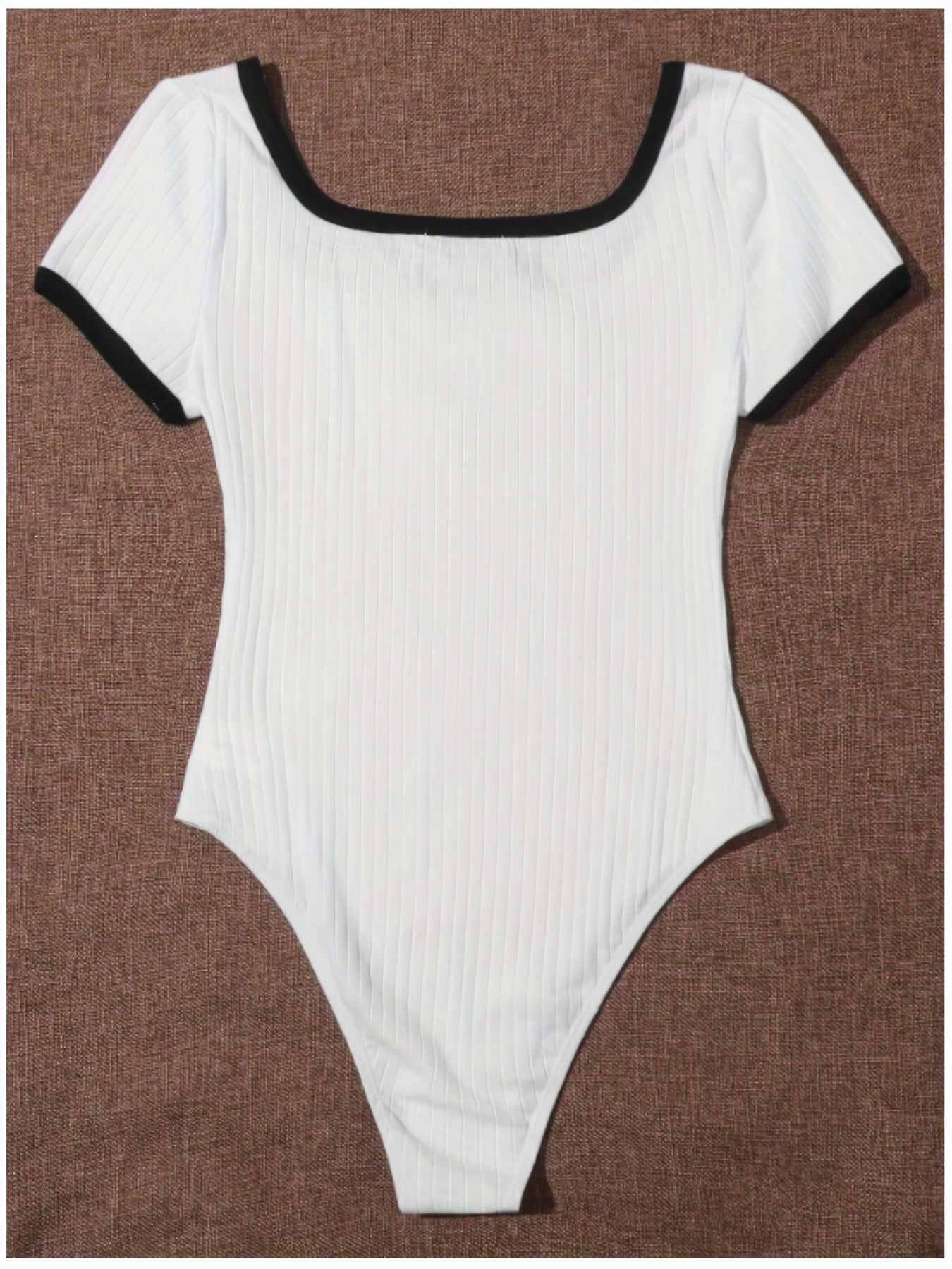 Butterfly Print Bodysuit Contrasting Trim Square Neck One Piece