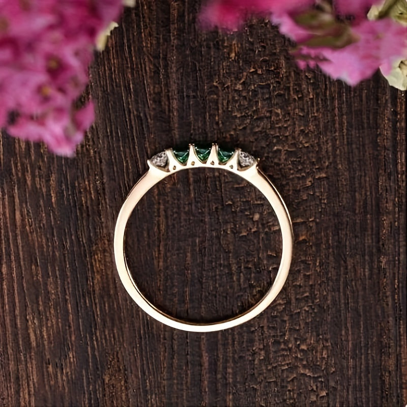 Dainty Green Zircon Ring 14k Plated Inlaid - Perfect Birthday Gift