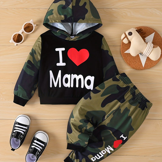 Camo Love Print Hoodie & Sweatpants Set for Baby Boys Girls