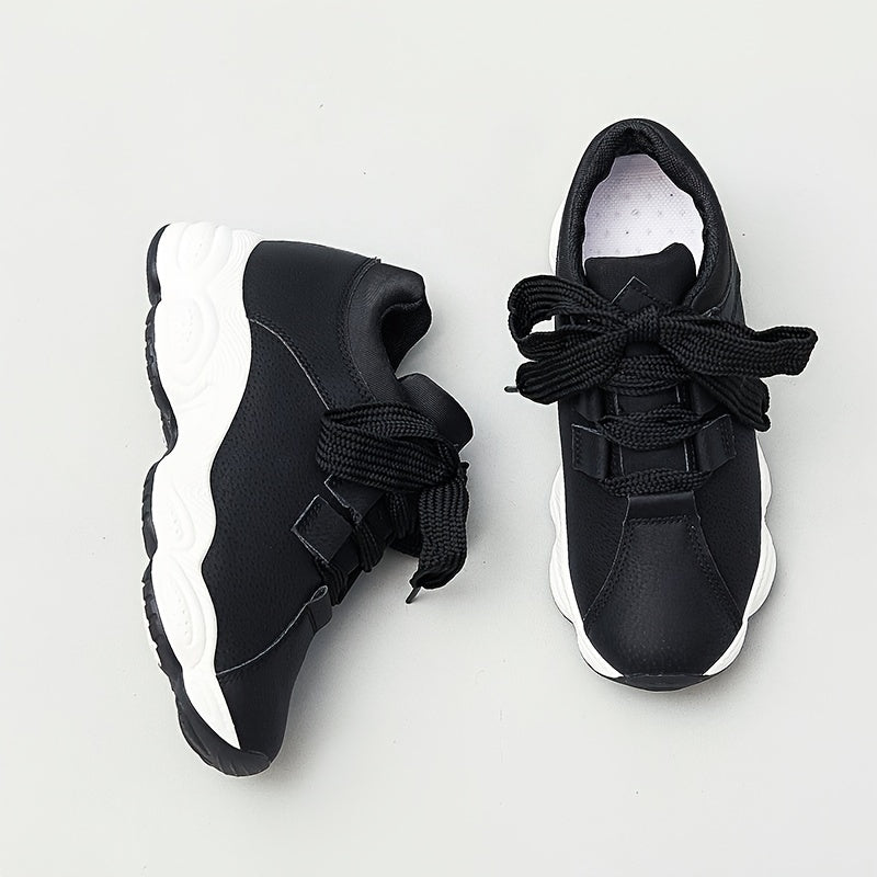 Women's Faux Leather Sneakers Thick Bottom Casual Shoes