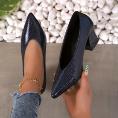 Snakeskin Chunky Heels Pointed Toe Pumps