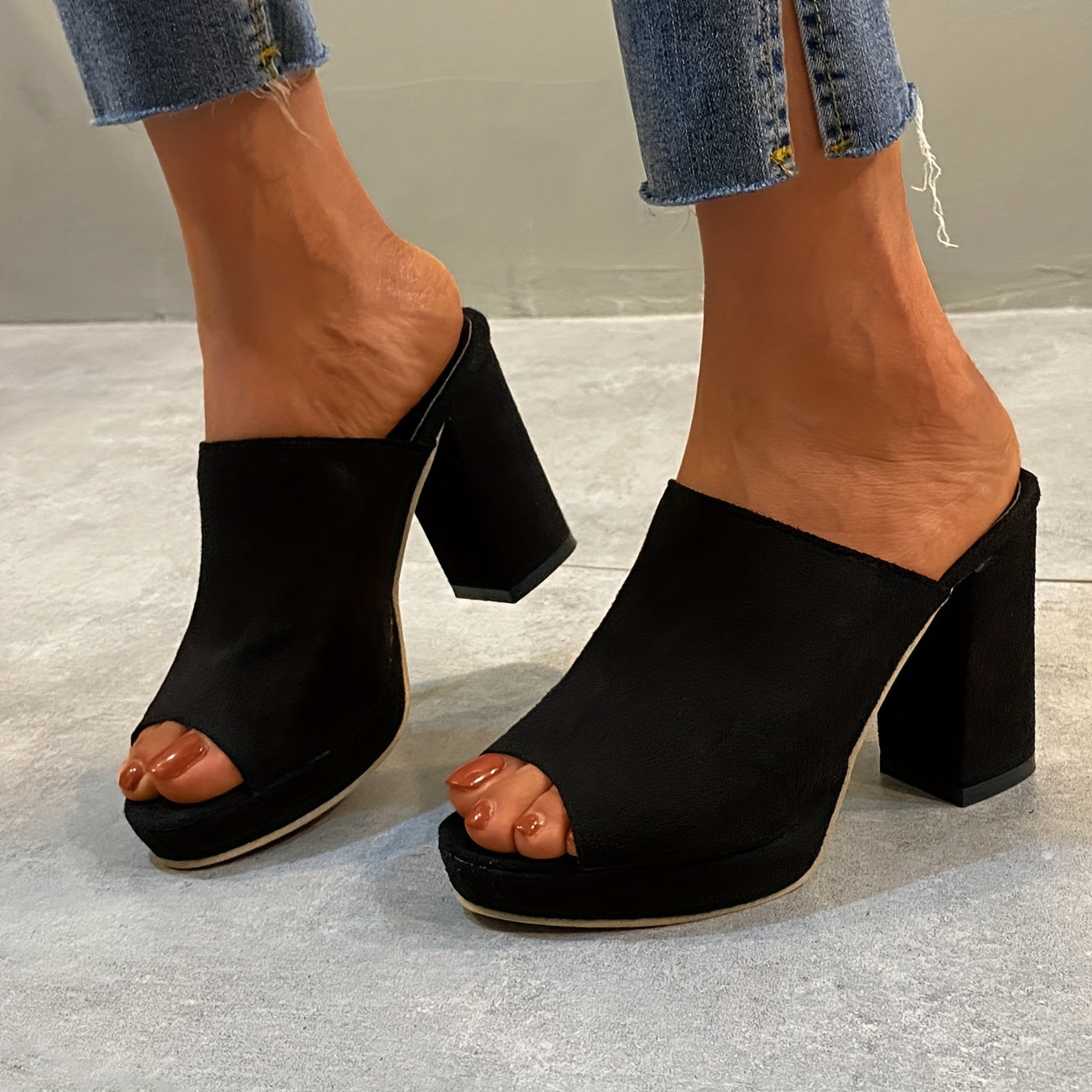 Women's Block Heeled Sandals Comfy Open Toe Slip On Shoes