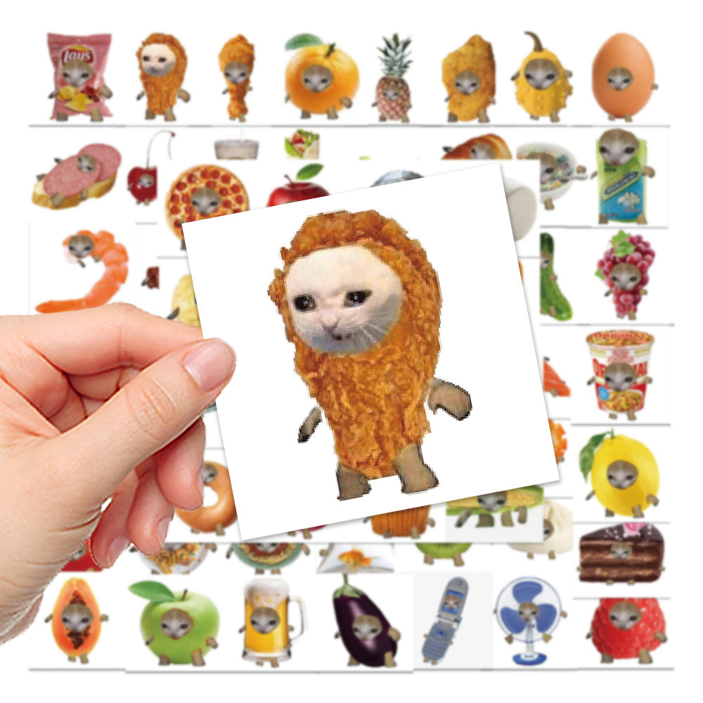 69 Cat Head Food Waterproof Stickers Laptop Luggage Helmet Skateboard