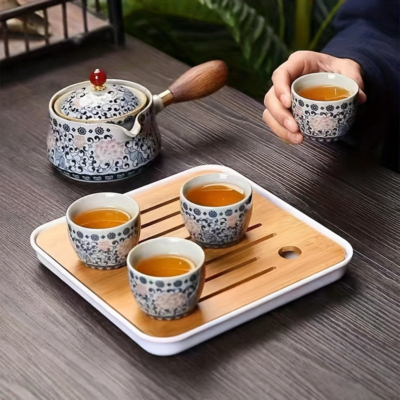 Ceramic Tea Set Flower Printed Tea Pot Household Tea Set