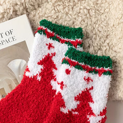 5 Pairs Cartoon Christmas Socks Women's Mid Tube Stockings Warm & Fuzzy