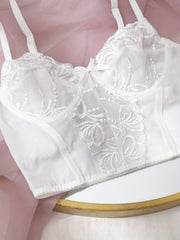 Floral Lace Mesh Corset Bra Push Up Bow Tie Lingerie