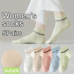 5 Pairs Solid Low Cut Ankle Socks Women's Stockings