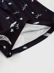 Moon Print Pajama Set 2pcs Crew Neck Tank Top & Elastic Waistband Shorts & Pants