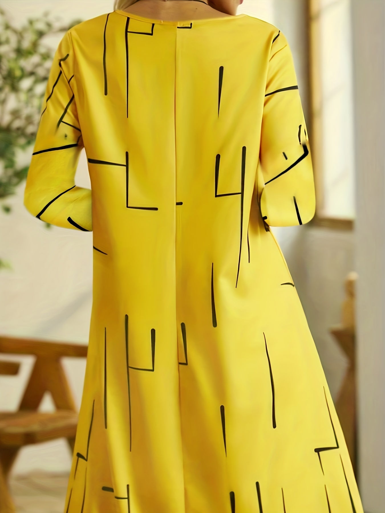 Women's Plus Stripe Print Long Sleeve V Neck Dress
