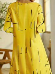 Women's Plus Stripe Print Long Sleeve V Neck Dress
