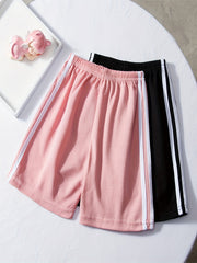 2pcs Girls Striped Waistband Shorts for Kids Summer Beach