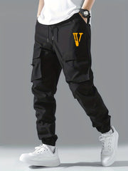 V Print Cargo Pants Men s Flap Pocket Trousers Loose Casual Outdoor Pants