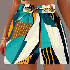 Abstract Print Drawstring Shorts Vacation Elastic Waist Summer Shorts Women