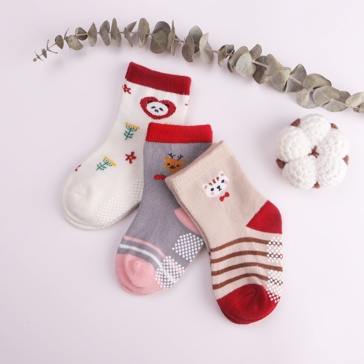 3 Pairs Cartoon Animal Floor Socks Keep Baby Safe & Comfortable