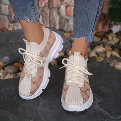 Women's Breathable Canvas Sneakers Lace Up Low Top Elastic Sporty Shoes