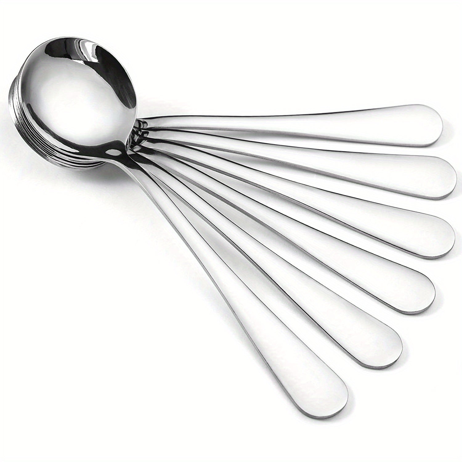 6pcs Stainless Steel Soup Spoons Bouillon Dessert Kitchen Tools