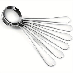 6pcs Stainless Steel Soup Spoons Bouillon Dessert Kitchen Tools