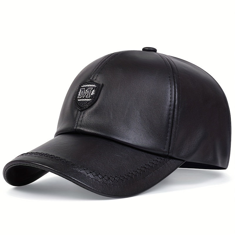 PU Leather Alphabets Baseball Cap for Men