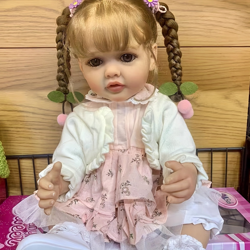 22in Reborn Dolls Handrooted Hair Full Vinyl Waterproof Accompany Toy