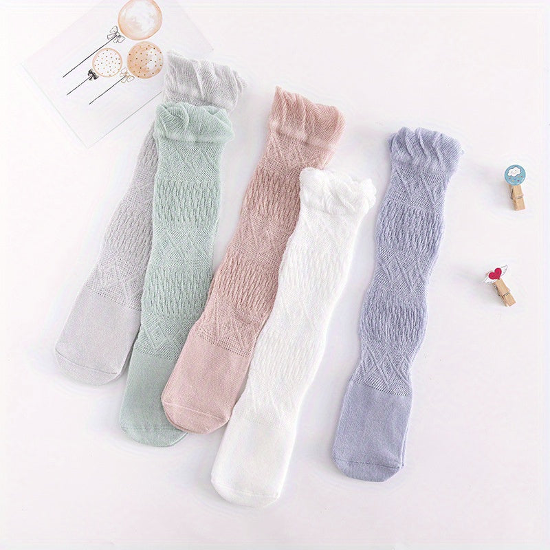 5 Pairs Baby Mesh Over The Knee Stockings Anti Mosquito Ruffled Hollow Out Socks