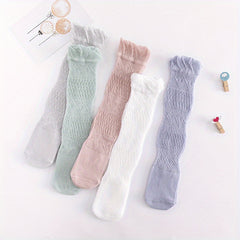 5 Pairs Baby Mesh Over The Knee Stockings Anti Mosquito Ruffled Hollow Out Socks