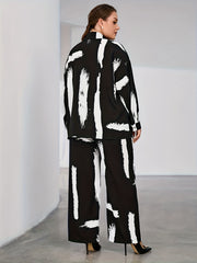 Brush Print Long Sleeve Shirt & Pants Set