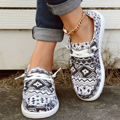 Boho Pattern Boat Shoes Lace Up Lightweight Walking Shoes Slip on Canvas Shoes