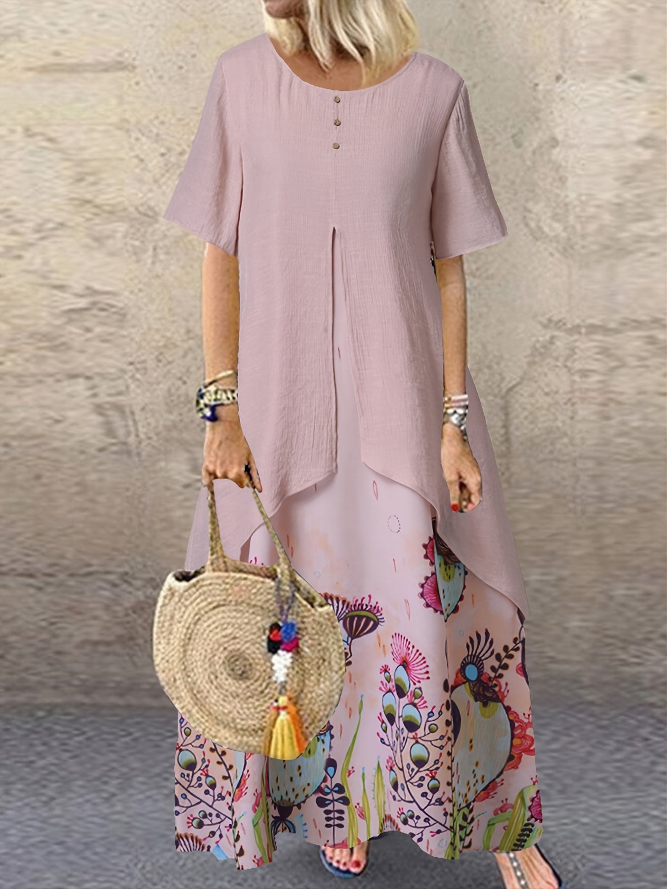 Floral Print Short Sleeve Maxi Dress