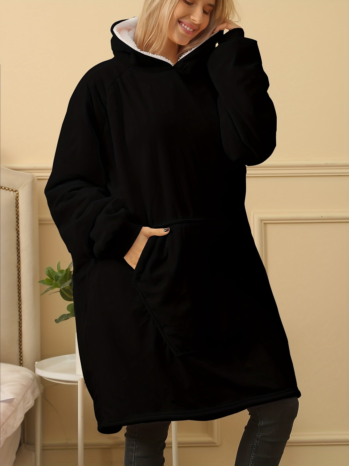 Plaid Print Hooded Sleep Top with Pockets