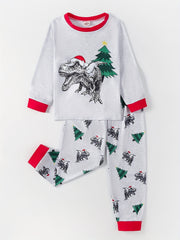 Boys 2pcs Dino & Xmas Tree Print Pajama Set Long Sleeve Top & Pants